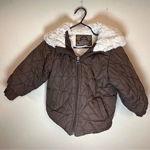 Old Navy 3t Girls Puffer Jacket Coat Parka Fleece Lined Sherpa Collar Full Zip